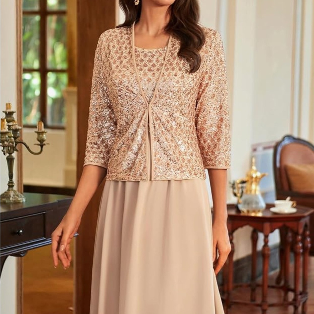 Grace Karin Beige Sequin Dress Set
